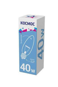 Космос B35 E27 40W свеча прозрачная